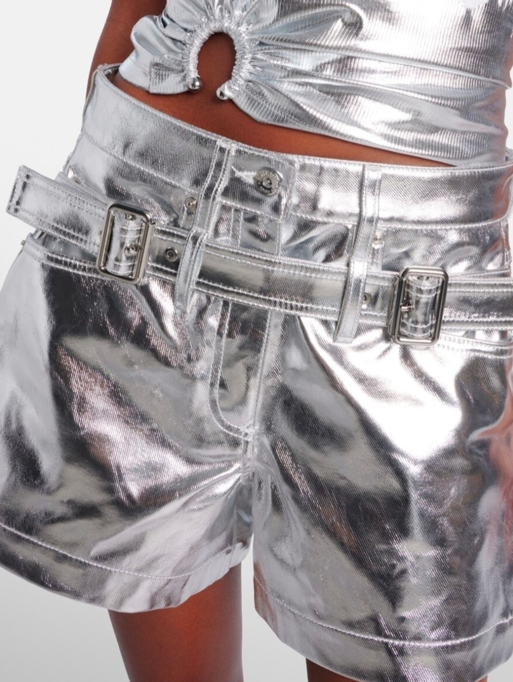 RabanneMetallic cotton high-rise shorts NWT